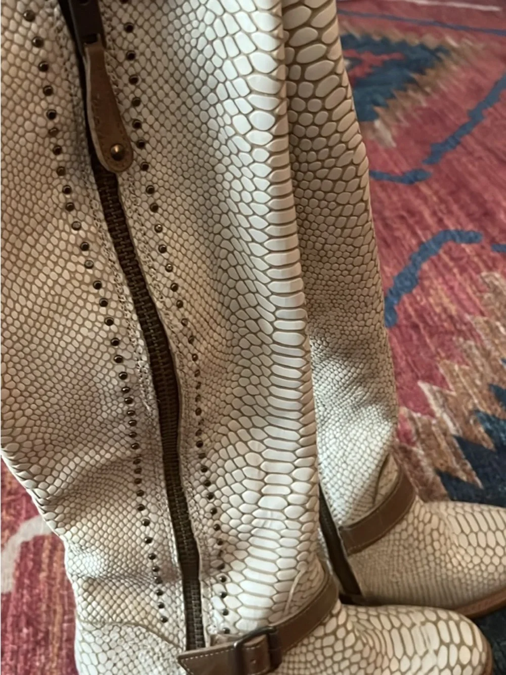 Freebird by Steven Cream Snakeskin-Textured Over-the-Knee Boots with Brown Strap